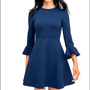 XXS Kate spade fit and flare navy ponte dress bell sleeves. Perfect for petites!